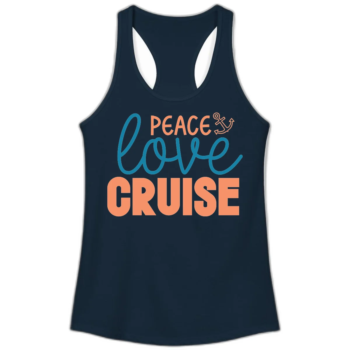 Peace Love Cruise Ladies Tank Top in Solid Midnight Navy