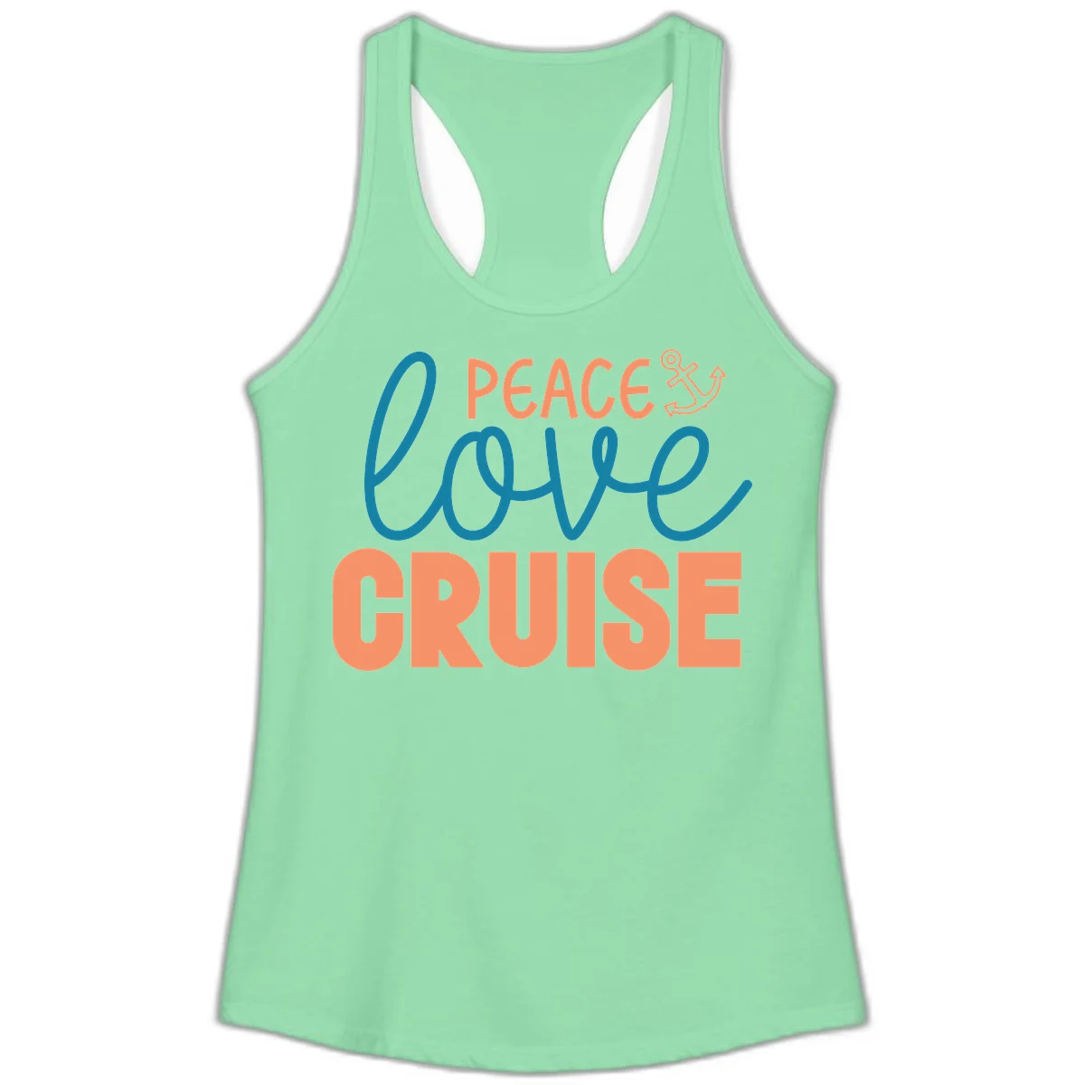 Peace Love Cruise Ladies Tank Top in Solid Mint