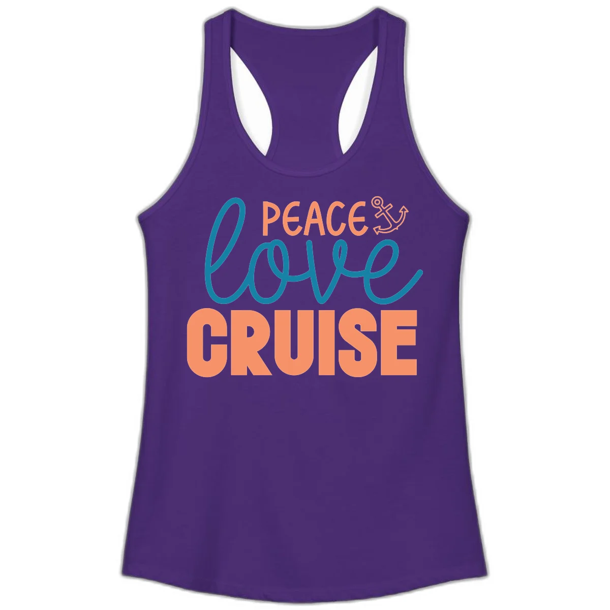 Peace Love Cruise Ladies Tank Top in Solid Purple Rush