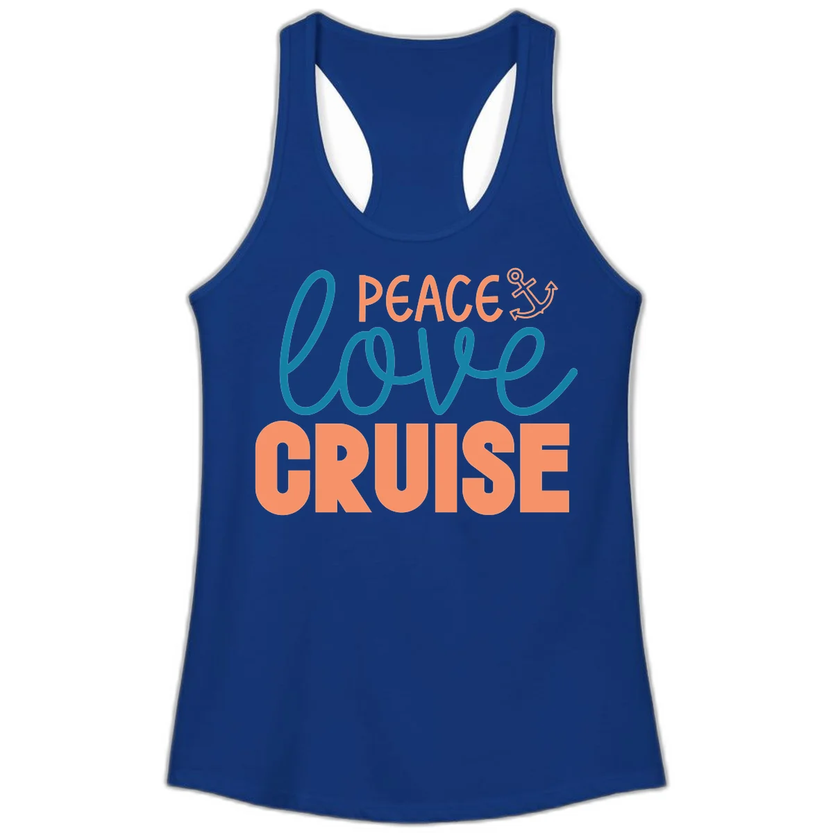 Peace Love Cruise Ladies Tank Top in Solid Royal