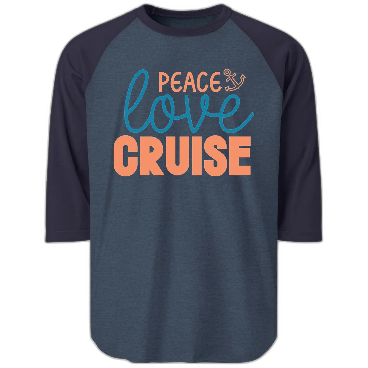 Peace Love Cruise Raglan 3/4 Sleeve in Heather Denim Navy