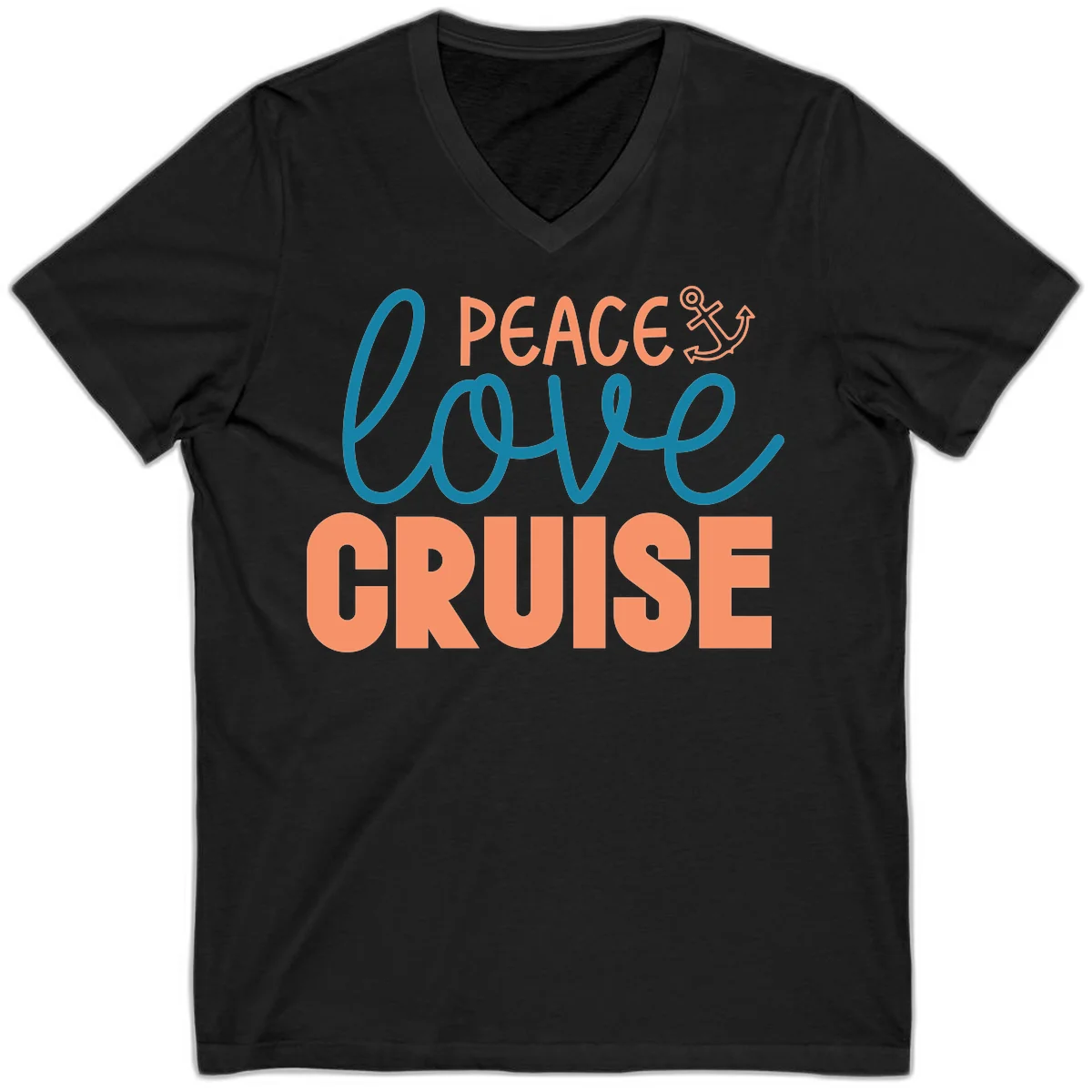 Peace Love Cruise V-Neck T-Shirt in Black