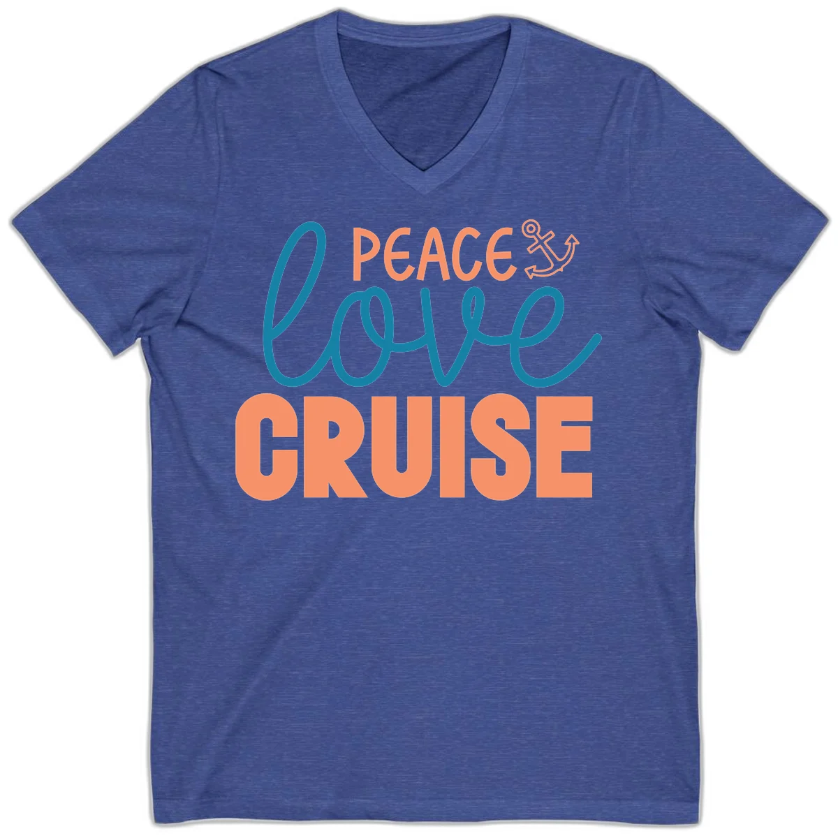 Peace Love Cruise V-Neck T-Shirt in Heather True Royal