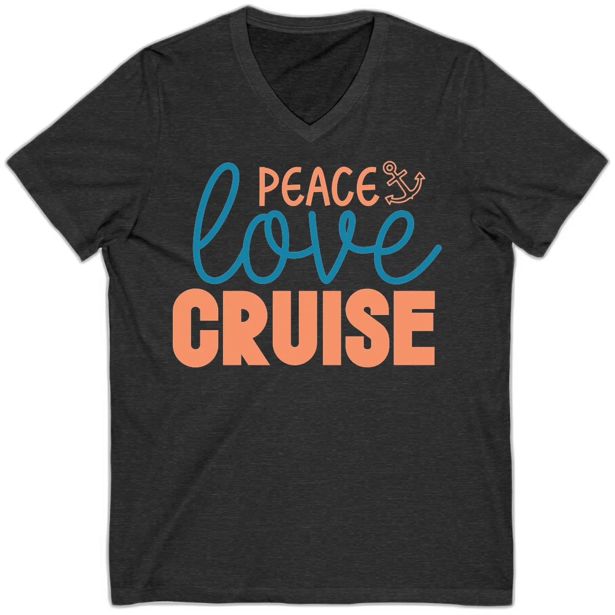 Peace Love Cruise V-Neck T-Shirt in Dark Grey Heather