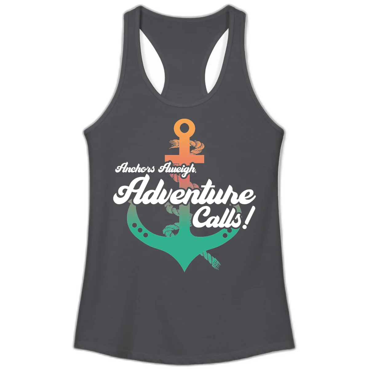 Anchors Aweigh Adventure Calls Ladies Tank Top in Solid Dark Gray