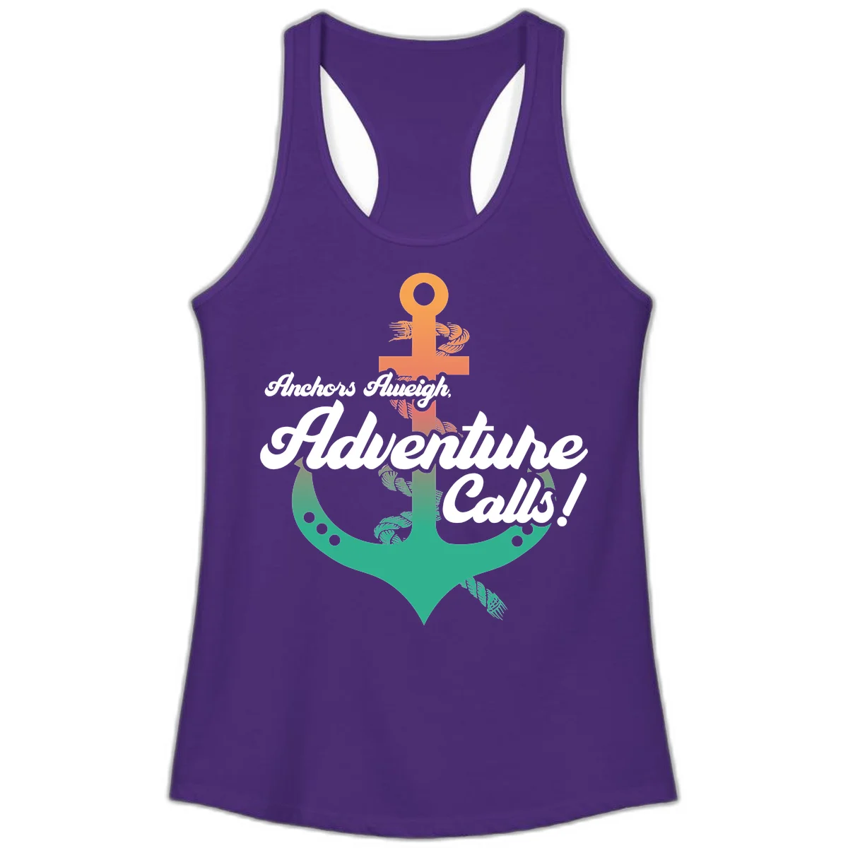 Anchors Aweigh Adventure Calls Ladies Tank Top in Solid Purple Rush