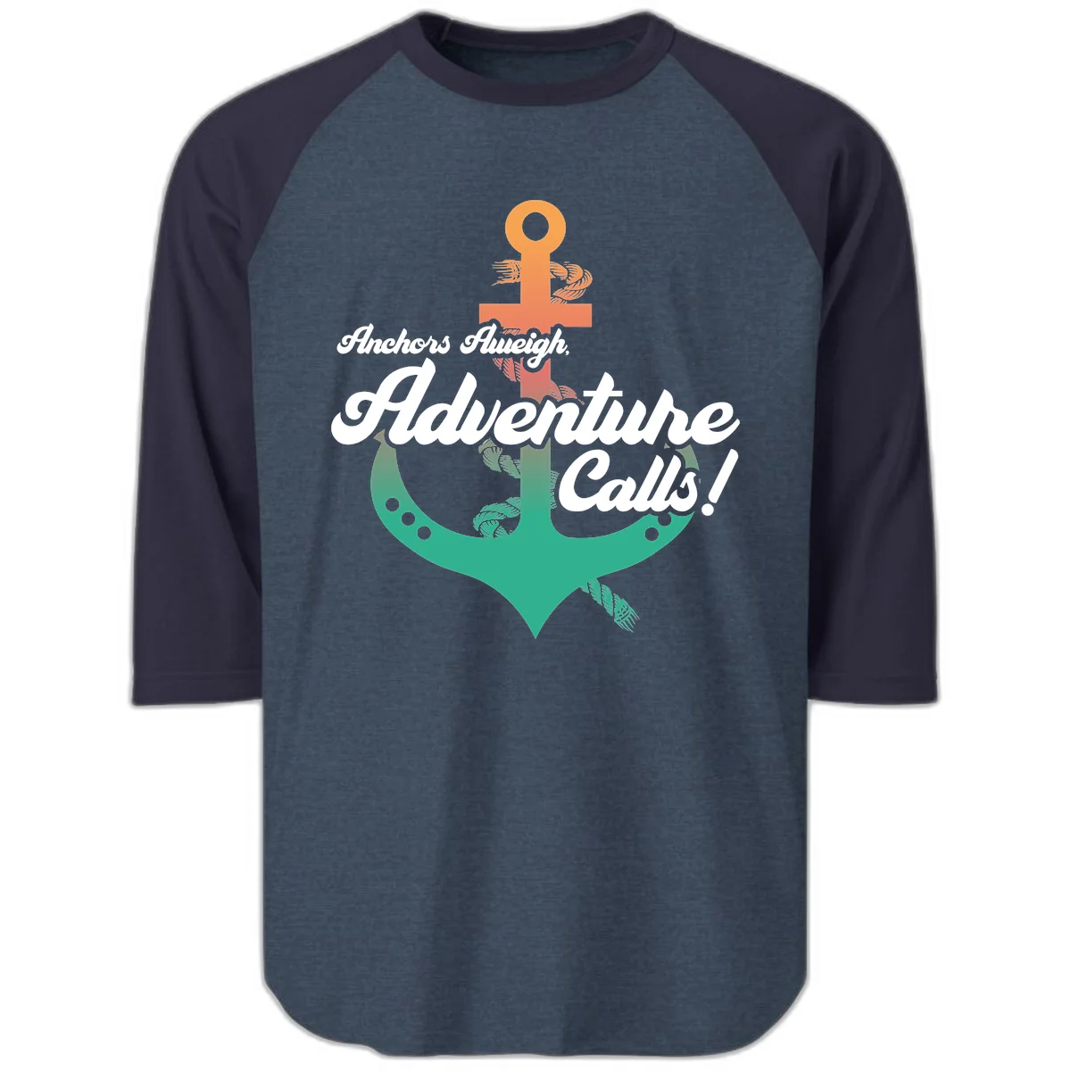 Anchors Aweigh Adventure Calls Raglan 3/4 in Heather Denim Navy