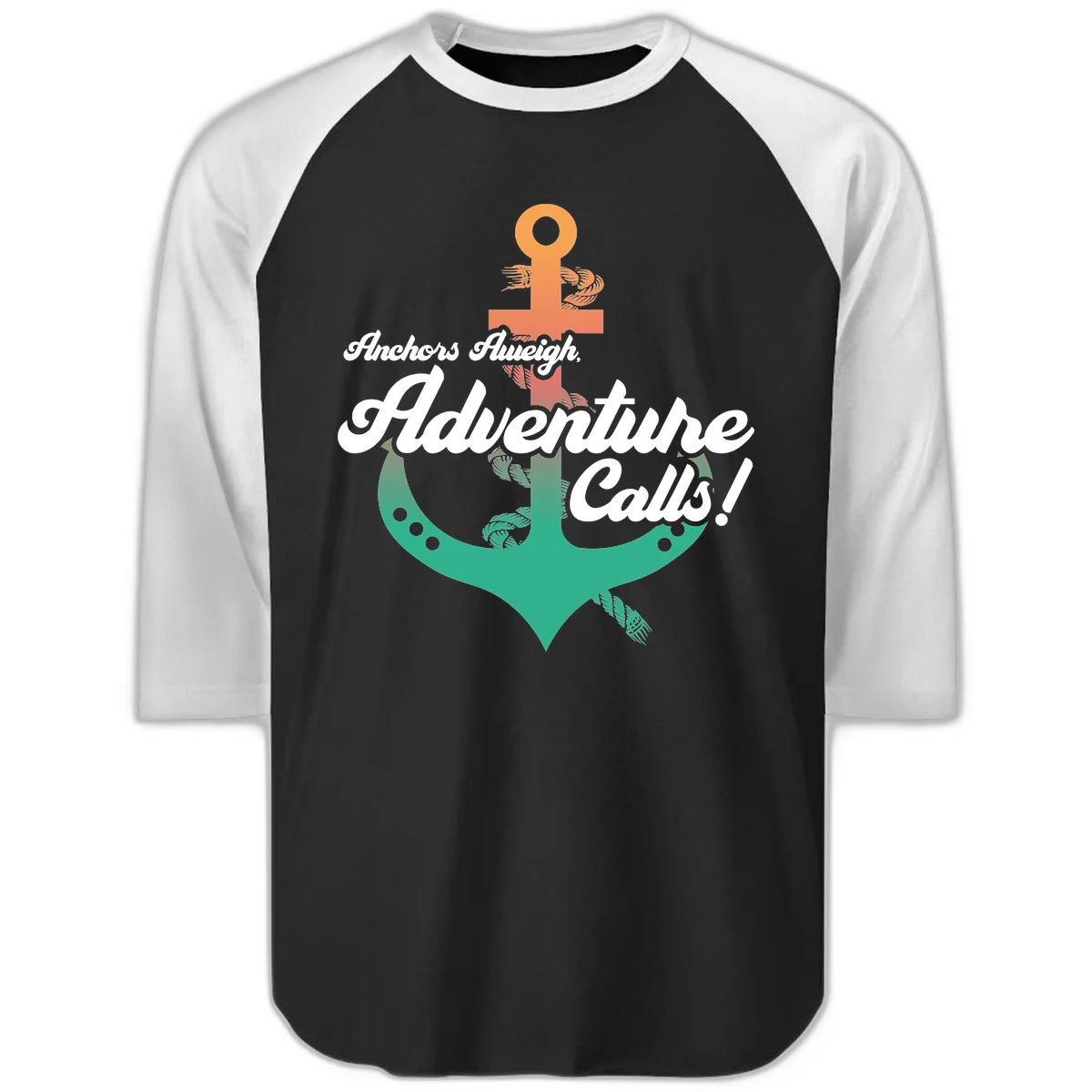 Anchors Aweigh Adventure Calls Raglan 3/4 in Black White