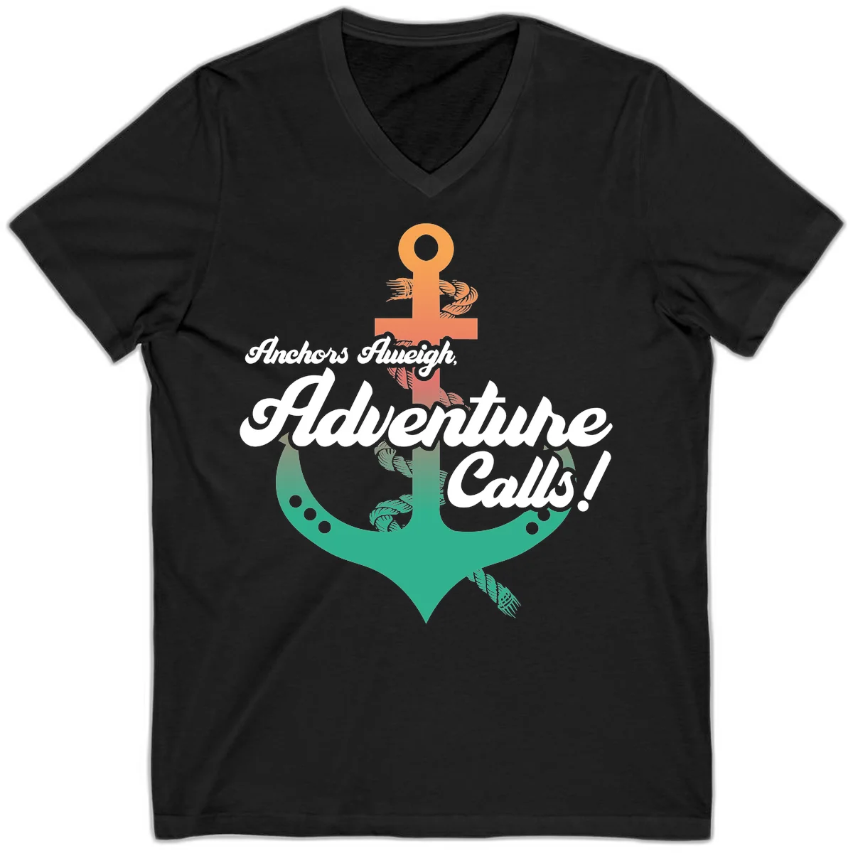 Anchors Aweigh Adventure Calls V-Neck T-Shirt in Black