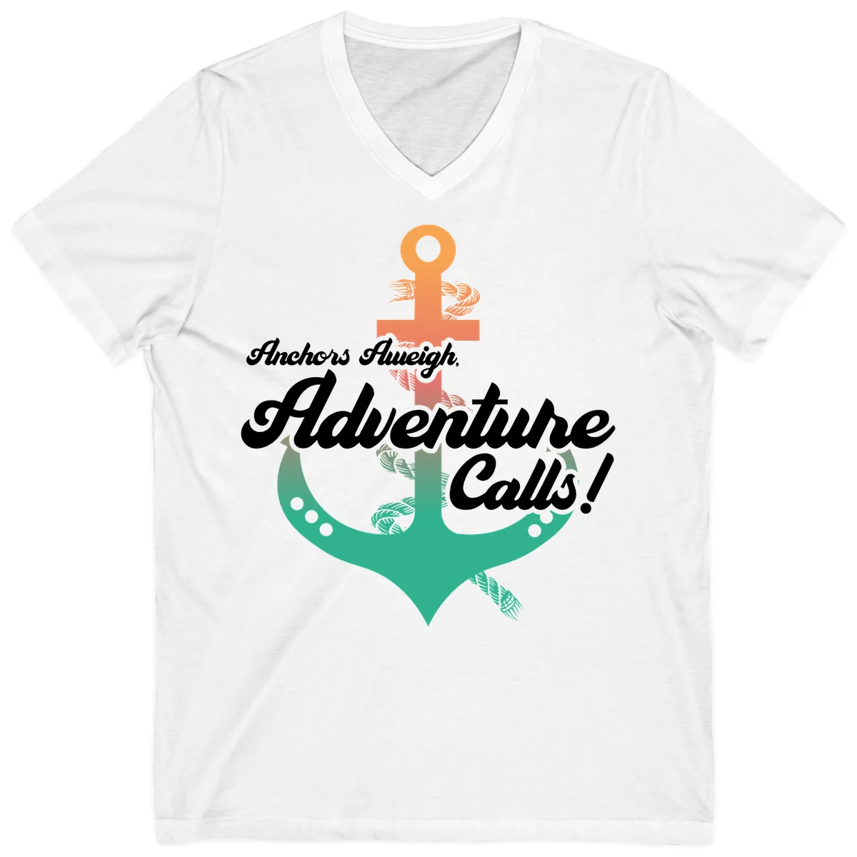 Anchors Aweigh Adventure Calls V-Neck T-Shirt in White