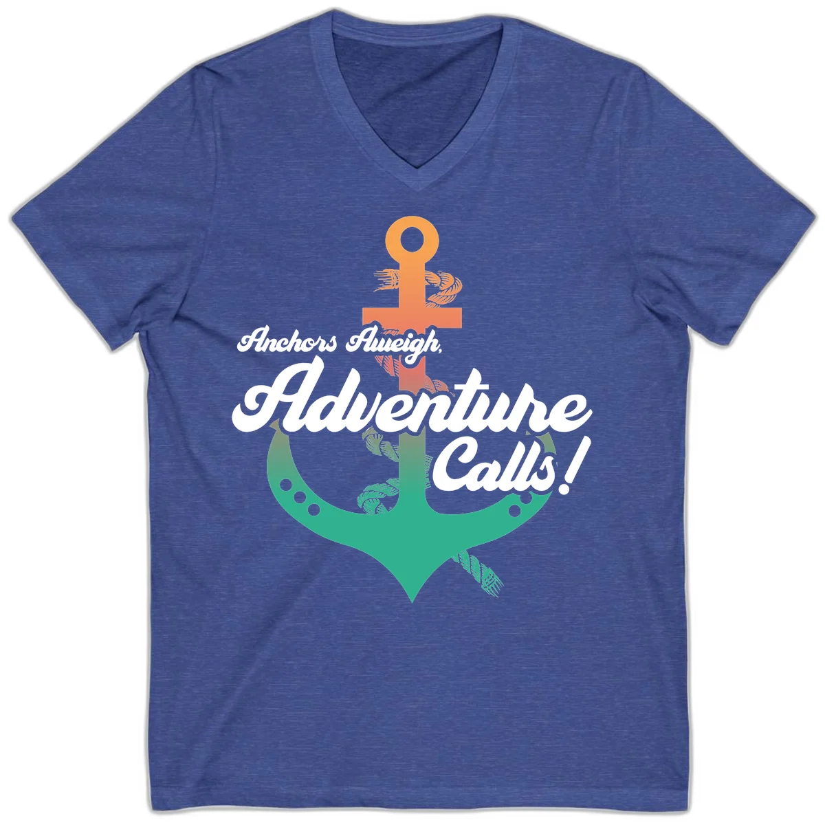 Anchors Aweigh Adventure Calls V-Neck T-Shirt in Heather True Royal