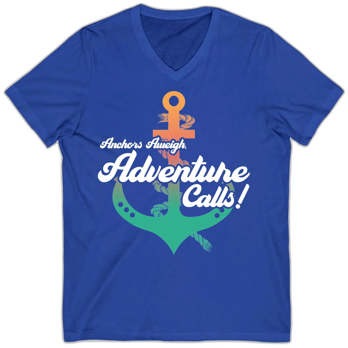 Anchors Aweigh Adventure Calls V-Neck T-Shirt in True Royal
