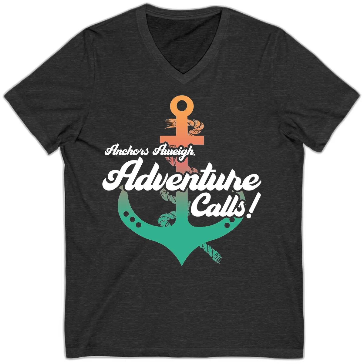 Anchors Aweigh Adventure Calls V-Neck T-Shirt in Dark Grey Heather