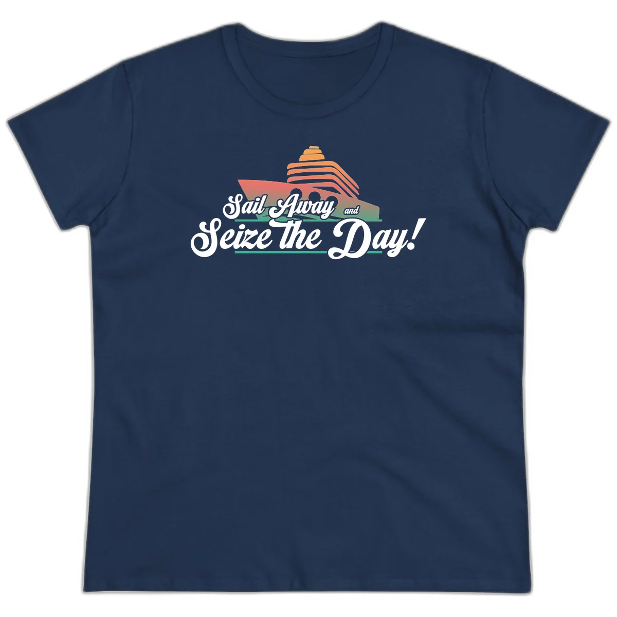 Sail Away and Seize the Day Ladies Tee in Navy