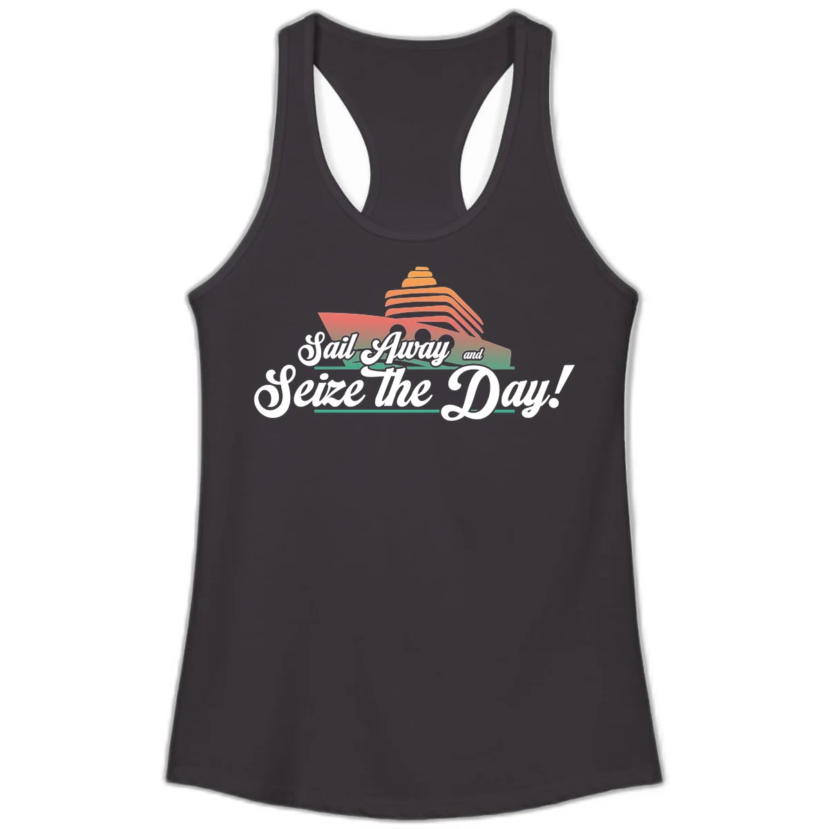 Sail Away and Seize the Day Ladies Tank in Black