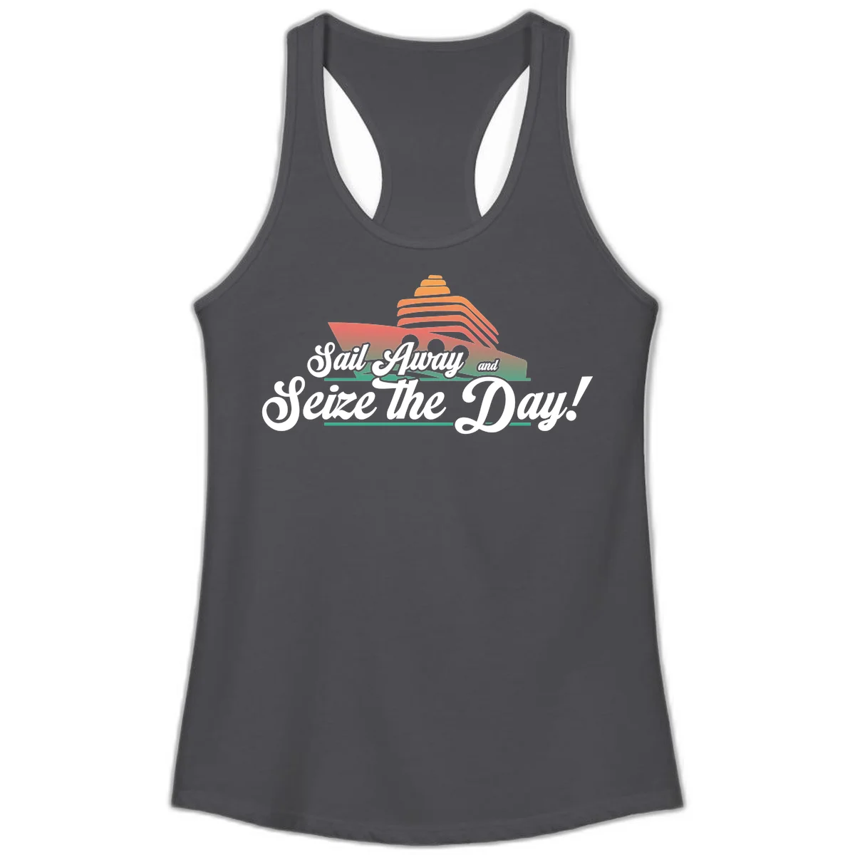 Sail Away and Seize the Day Ladies Tank in Solid Dark Gray