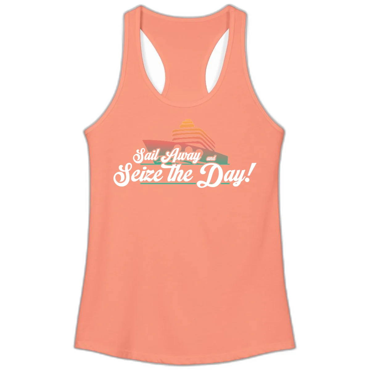 Sail Away and Seize the Day Ladies Tank in Solid Light Orange