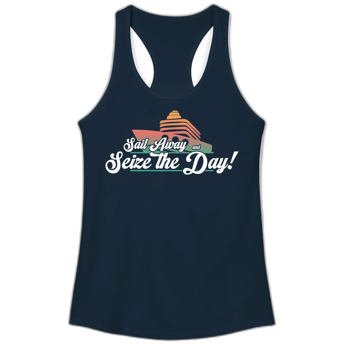 Sail Away and Seize the Day Ladies Tank in Solid Midnight Navy