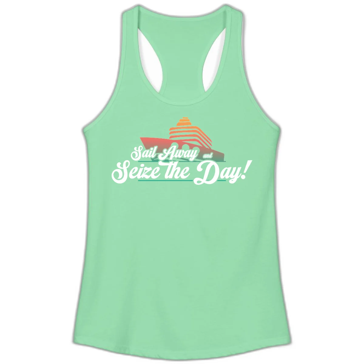 Sail Away and Seize the Day Ladies Tank in Solid Mint