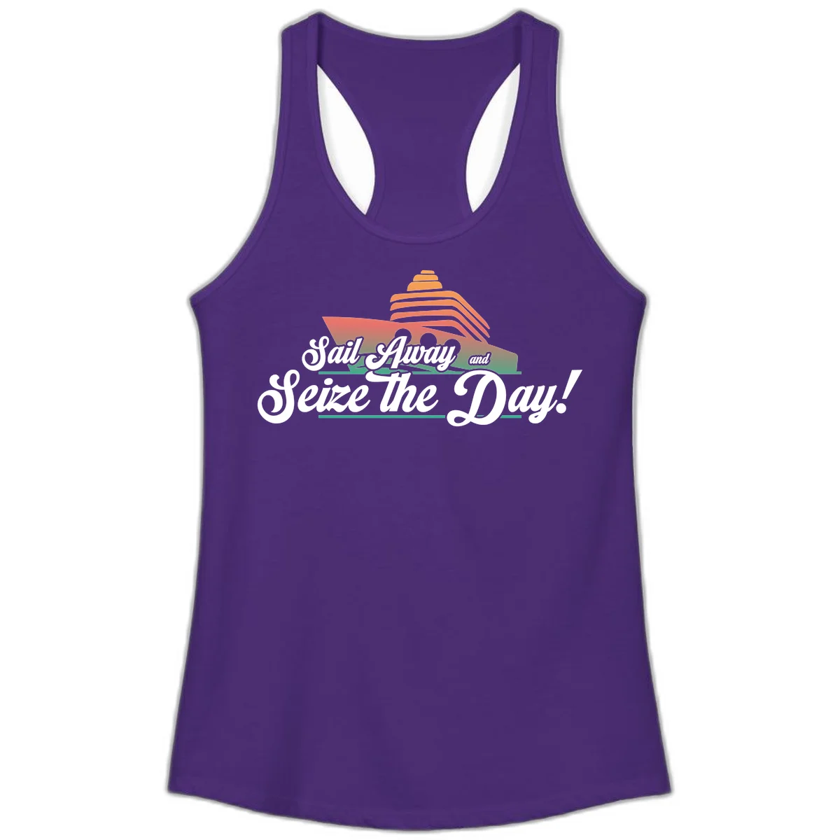 Sail Away and Seize the Day Ladies Tank in Solid Purple Rush