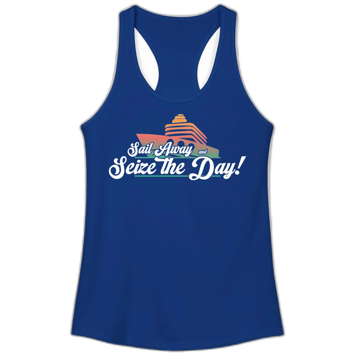 Sail Away and Seize the Day Ladies Tank in Solid Royal