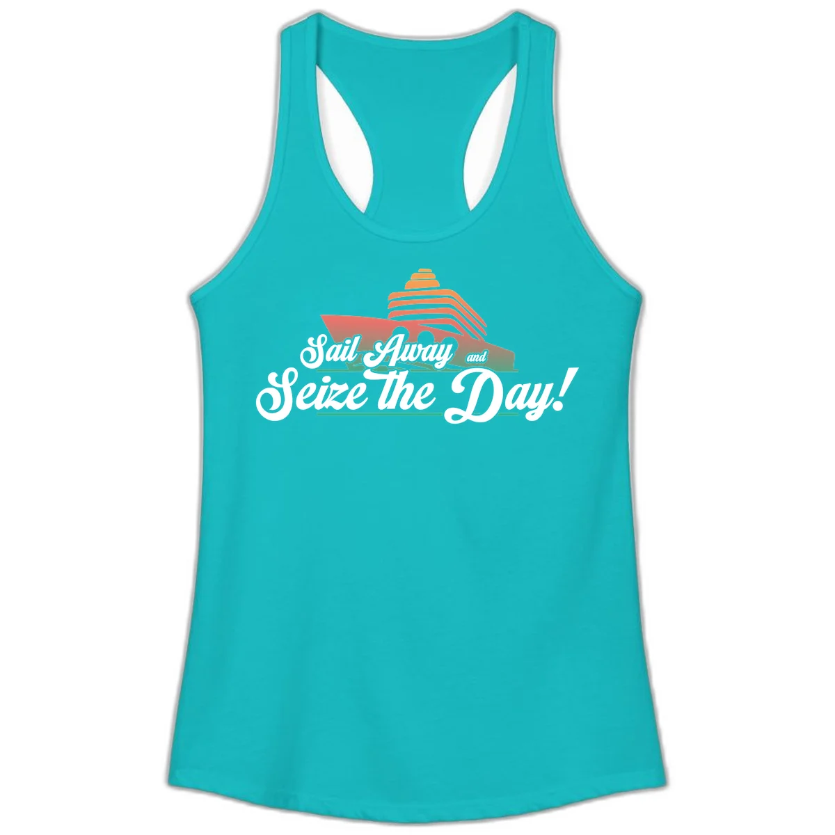 Sail Away and Seize the Day Ladies Tank in Tahiti Blue