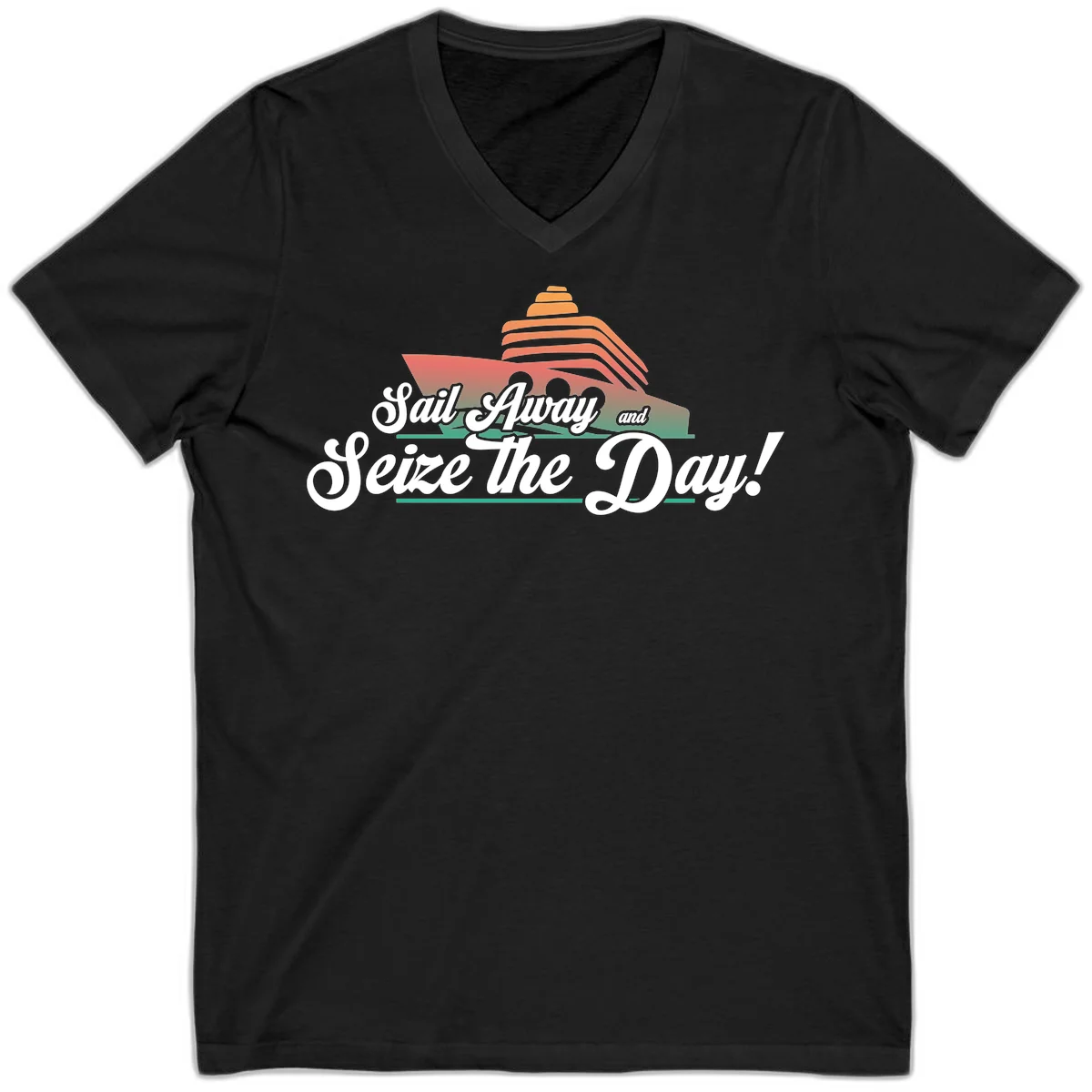 Sail Away and Seize the Day V-Neck in Black