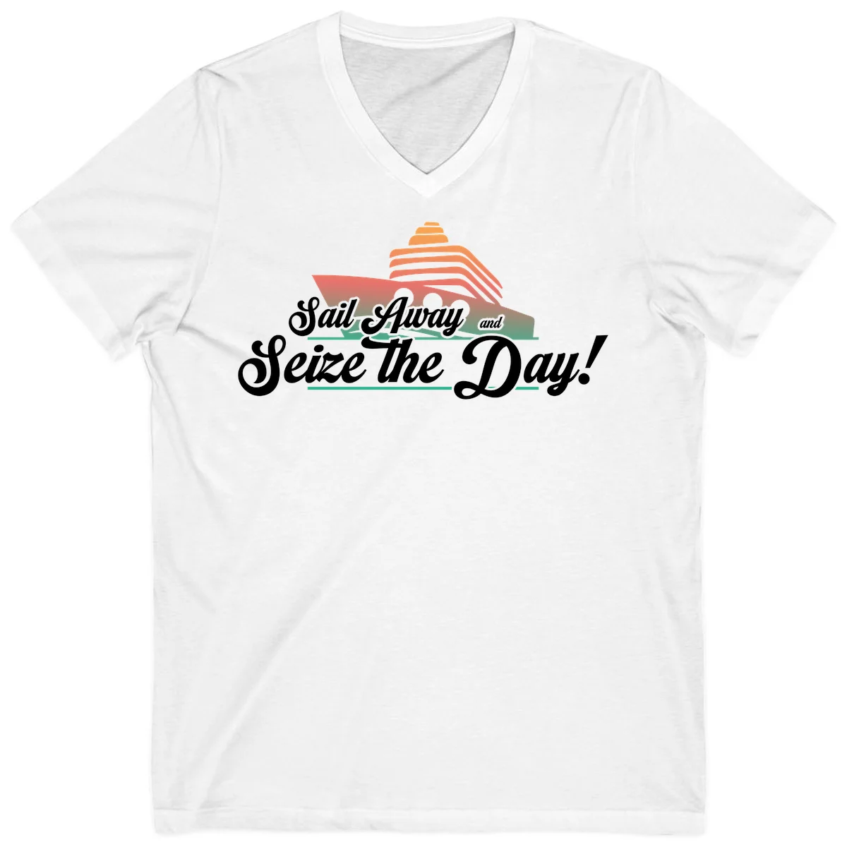 Sail Away and Seize the Day V-Neck in White