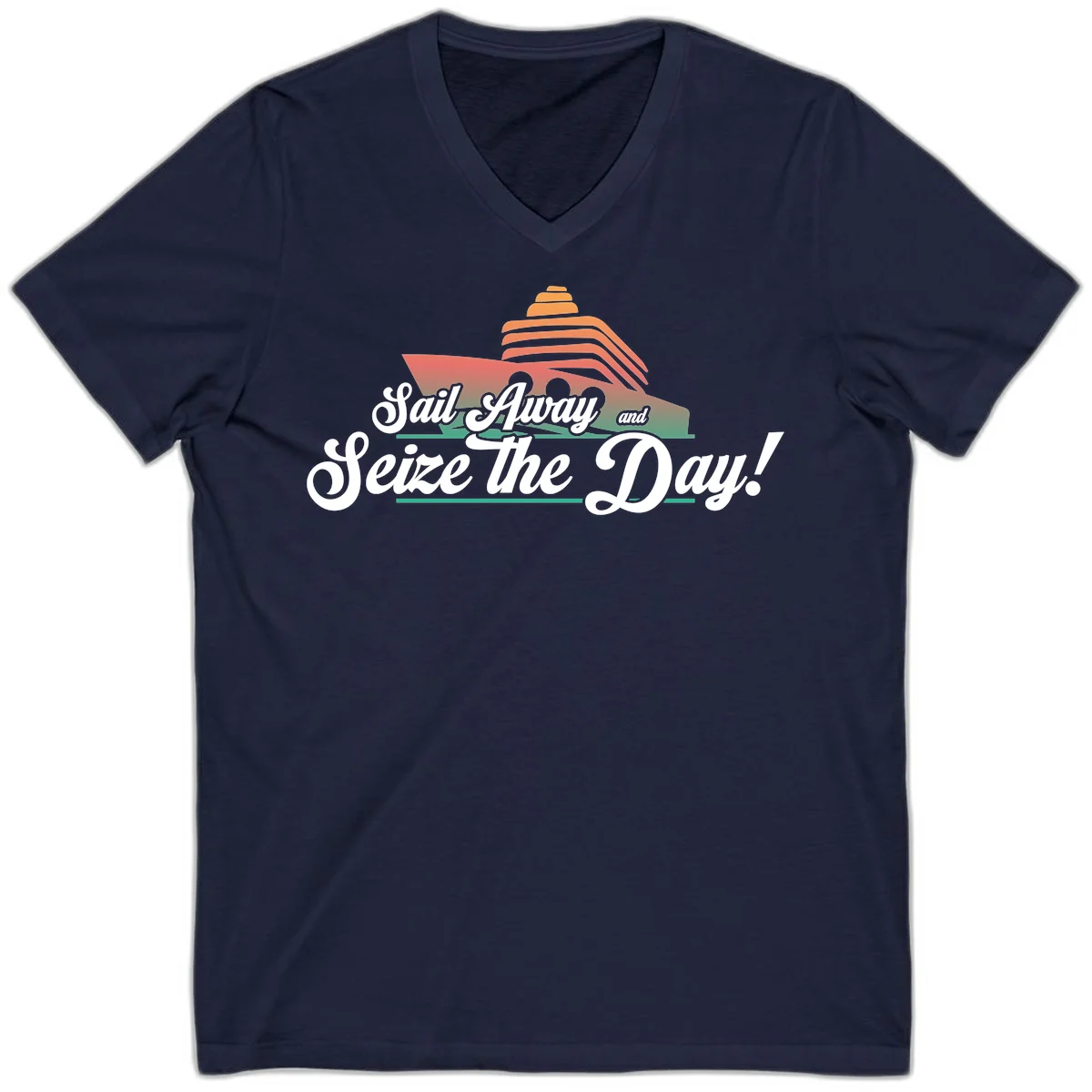 Sail Away and Seize the Day V-Neck in Navy