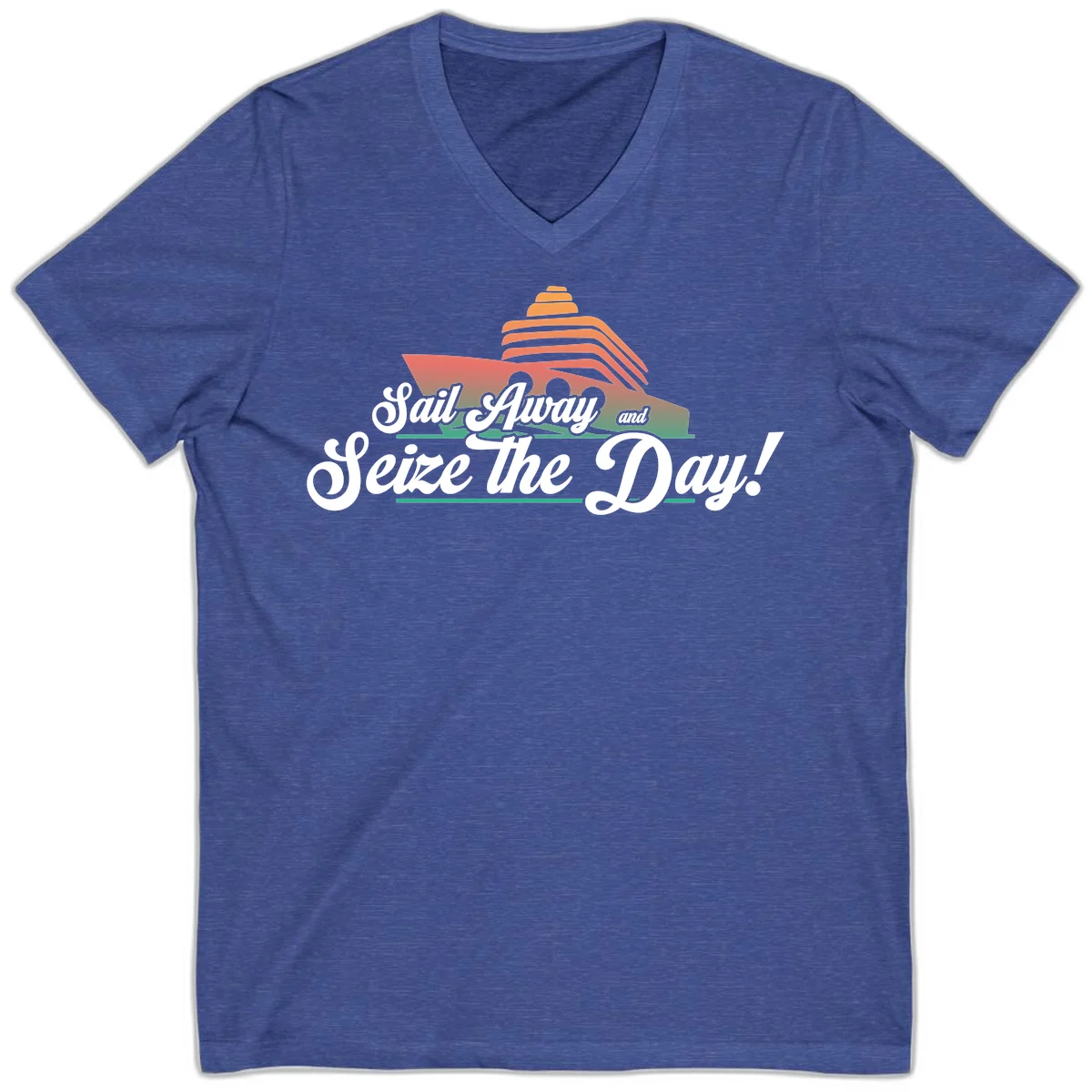 Sail Away and Seize the Day V-Neck in Heather True Royal