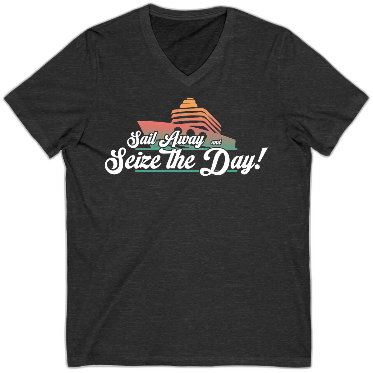 Sail Away and Seize the Day V-Neck in Dark Grey Heather