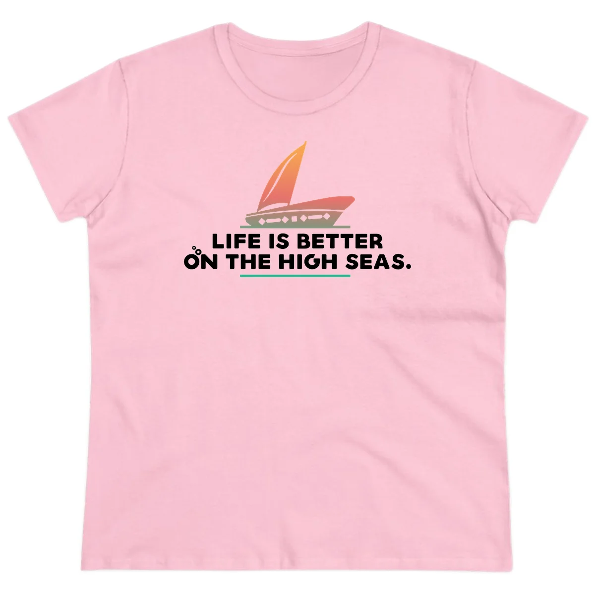 Life Is Better On The High Seas Ladies Tee in Light Pink