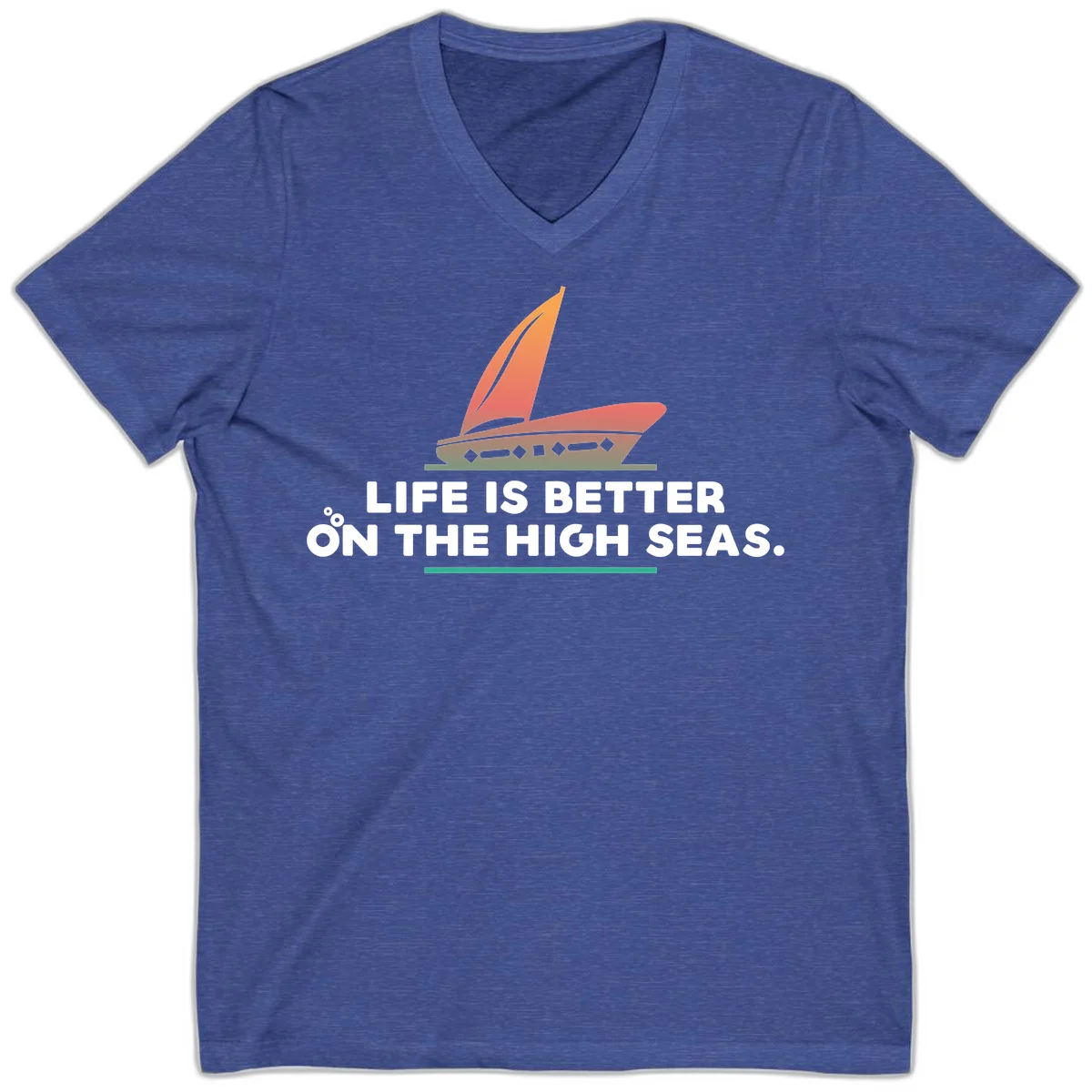 Life Is Better On The High Seas V-Neck in Heather True Royal