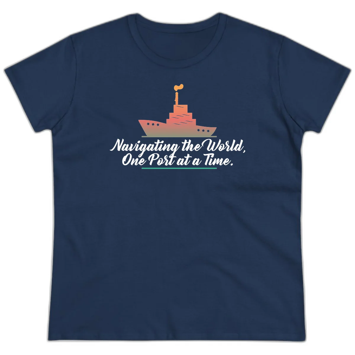 Navigating The World, One Port At A Time Ladies Tee in Navy