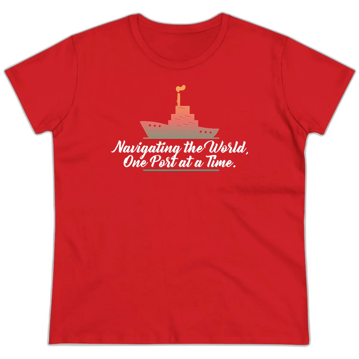 Navigating The World, One Port At A Time Ladies Tee in Red