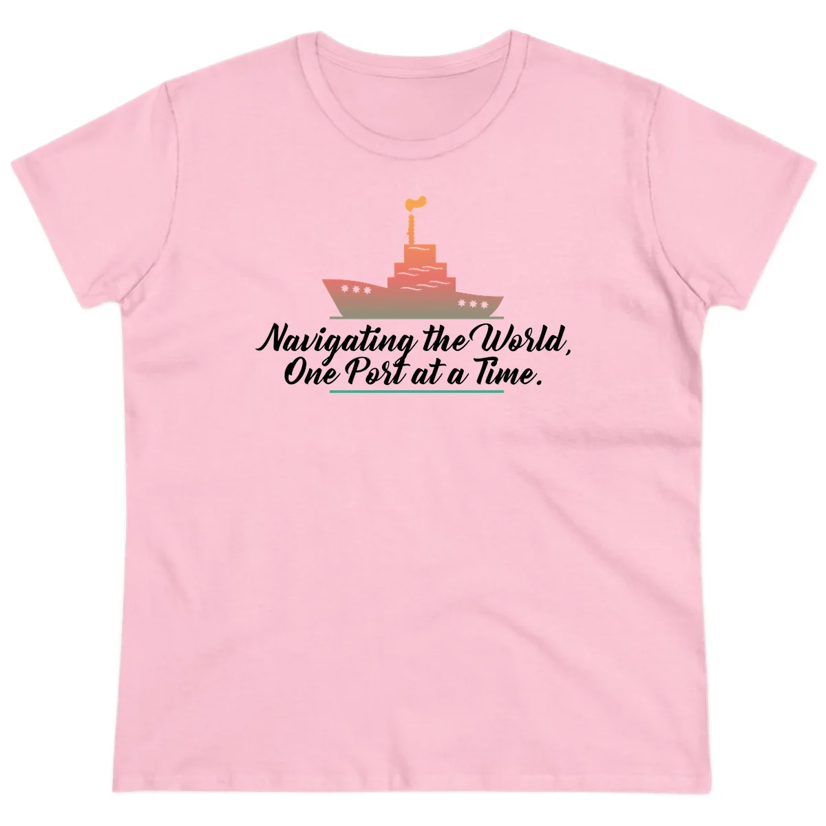 Navigating The World, One Port At A Time Ladies Tee in Light Pink