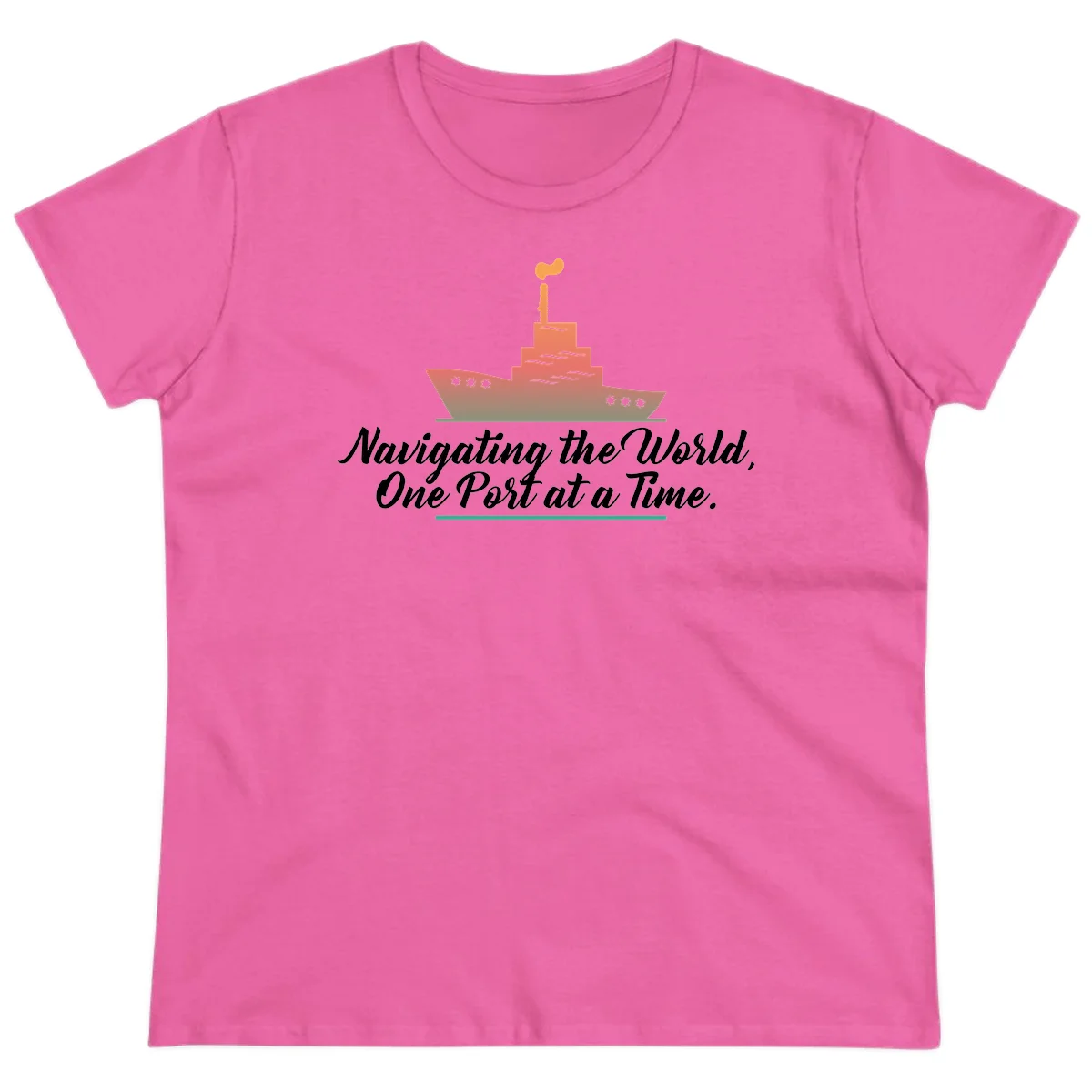 Navigating The World, One Port At A Time Ladies Tee in Azalea