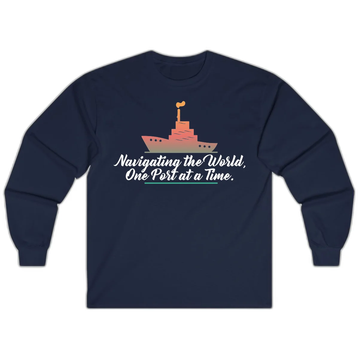 Navigating The World, One Port At A Time Long Sleeve in Navy