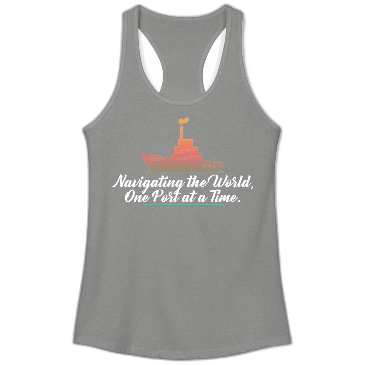 Navigating The World, One Port At A Time Ladies Tank in Heather Grey