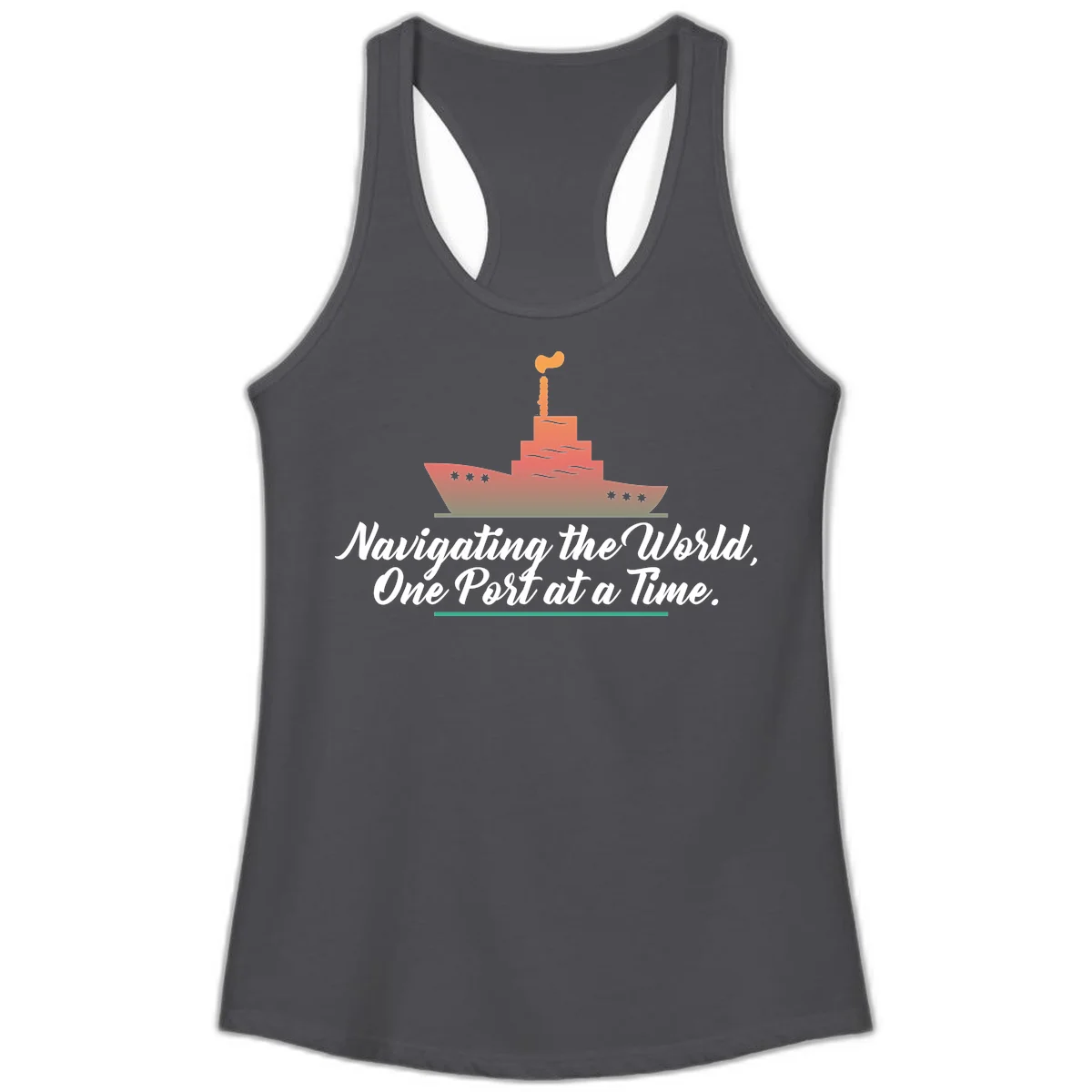 Navigating The World, One Port At A Time Ladies Tank in Solid Dark Gray