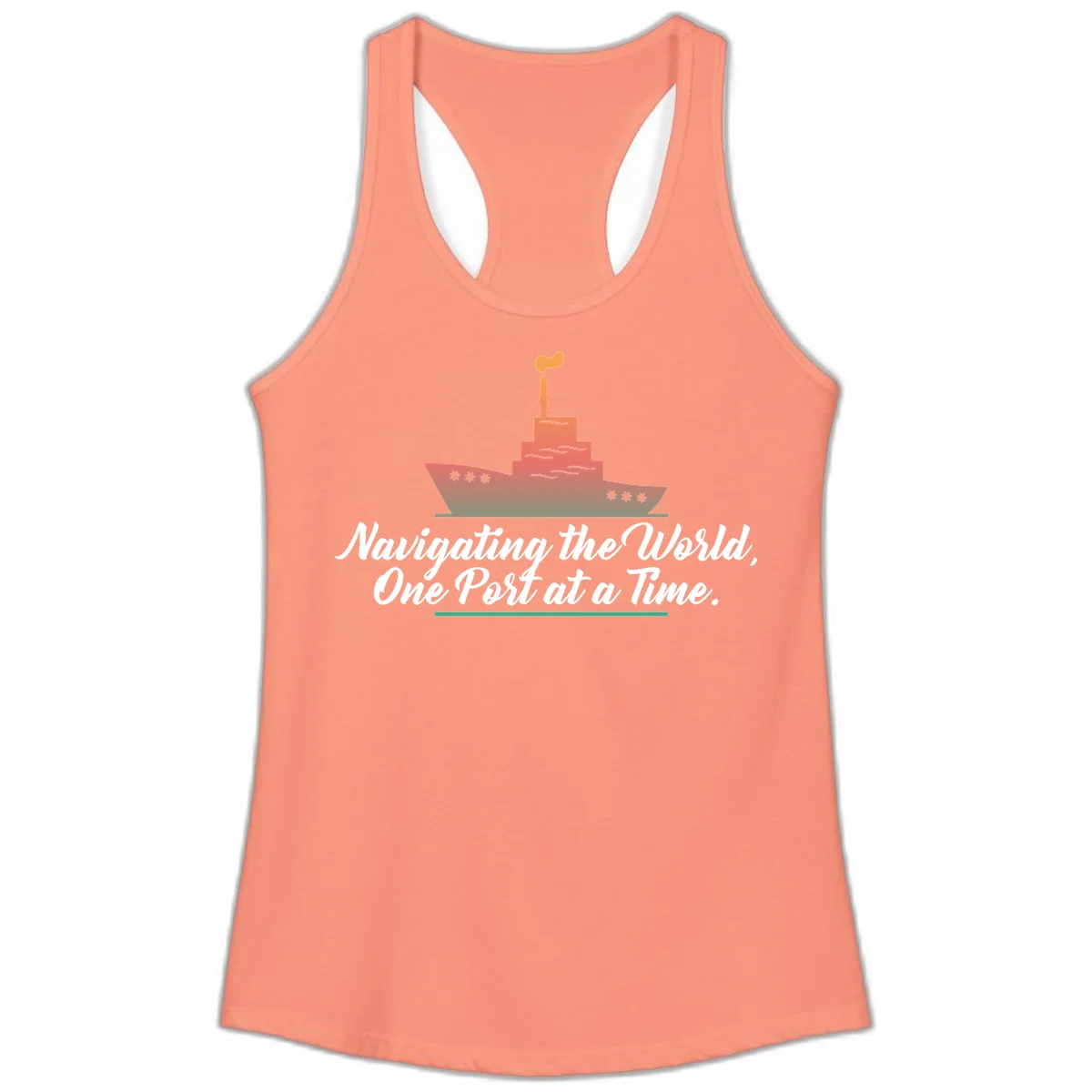 Navigating The World, One Port At A Time Ladies Tank in Solid Light Orange