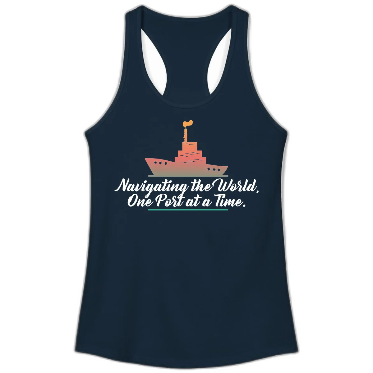 Navigating The World, One Port At A Time Ladies Tank in Solid Midnight Navy