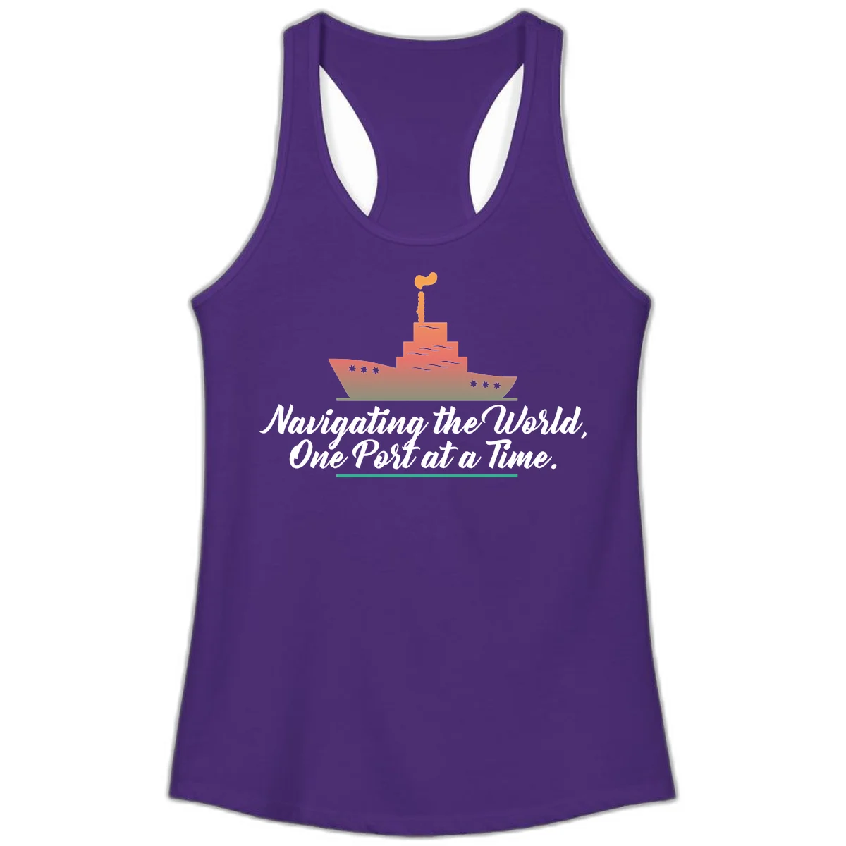 Navigating The World, One Port At A Time Ladies Tank in Solid Purple Rush