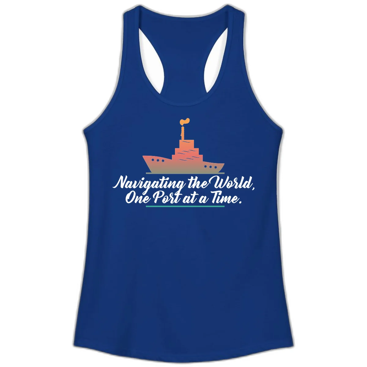 Navigating The World, One Port At A Time Ladies Tank in Solid Royal