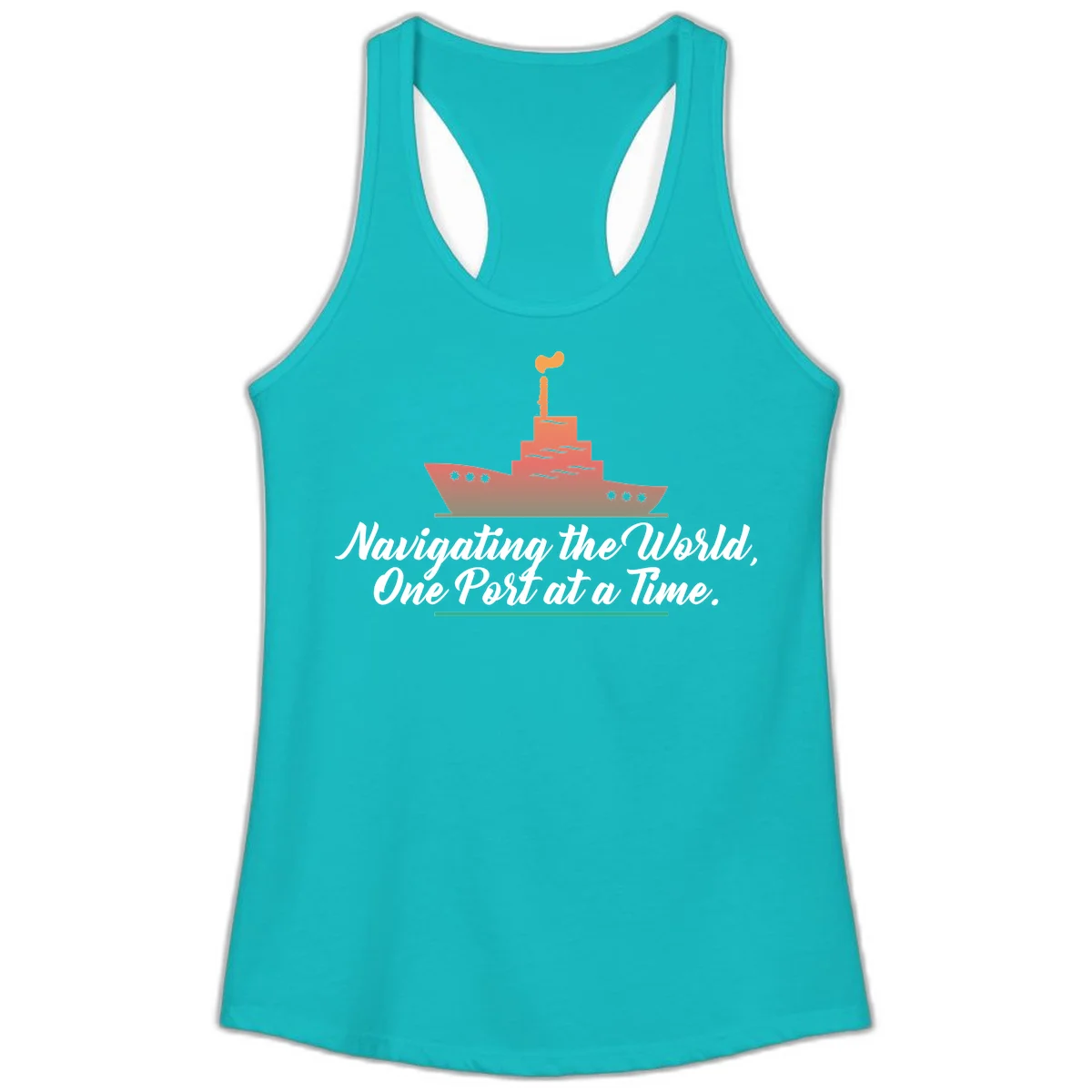 Navigating The World, One Port At A Time Ladies Tank in Tahiti Blue