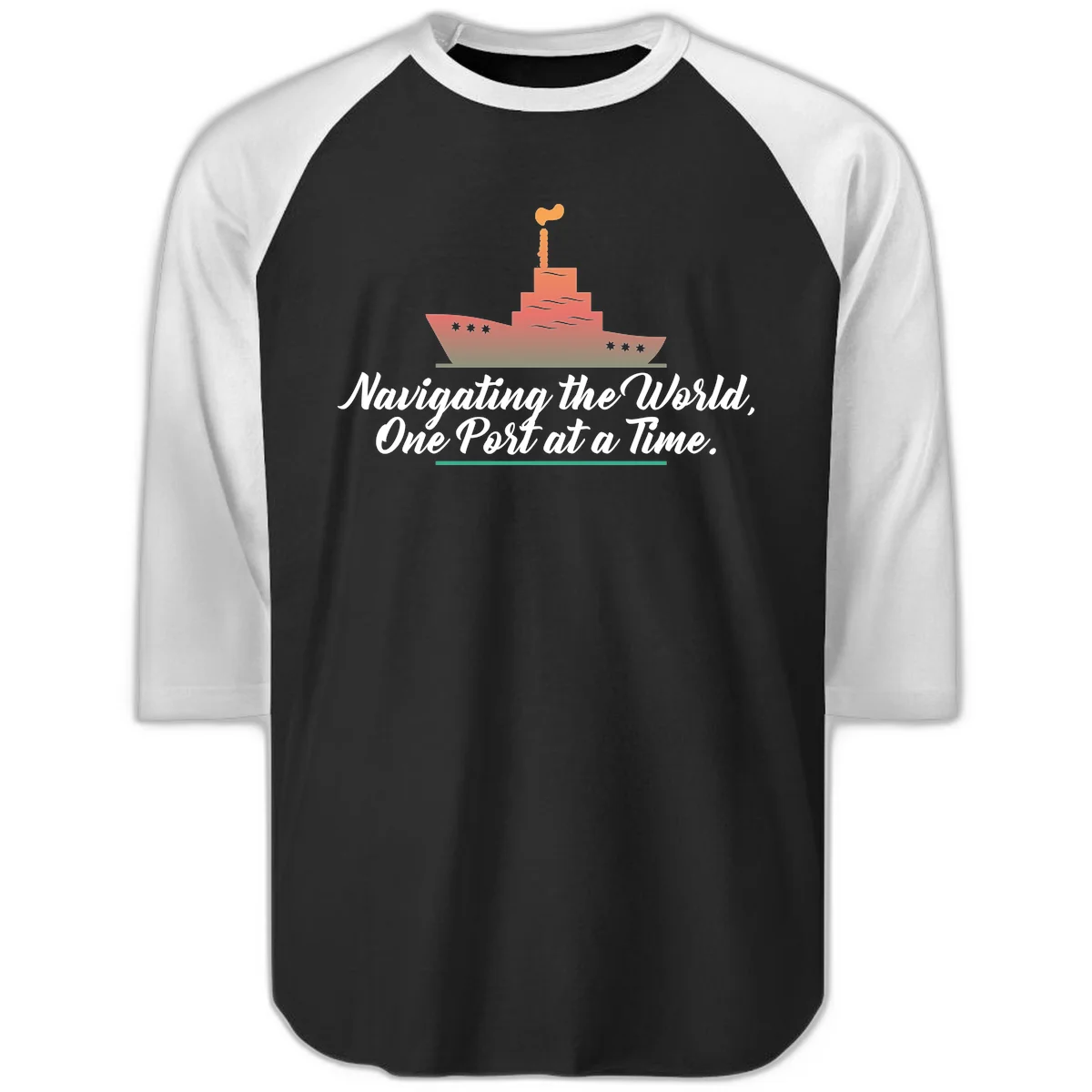 Navigating The World, One Port At A Time Raglan 3/4 in Black White