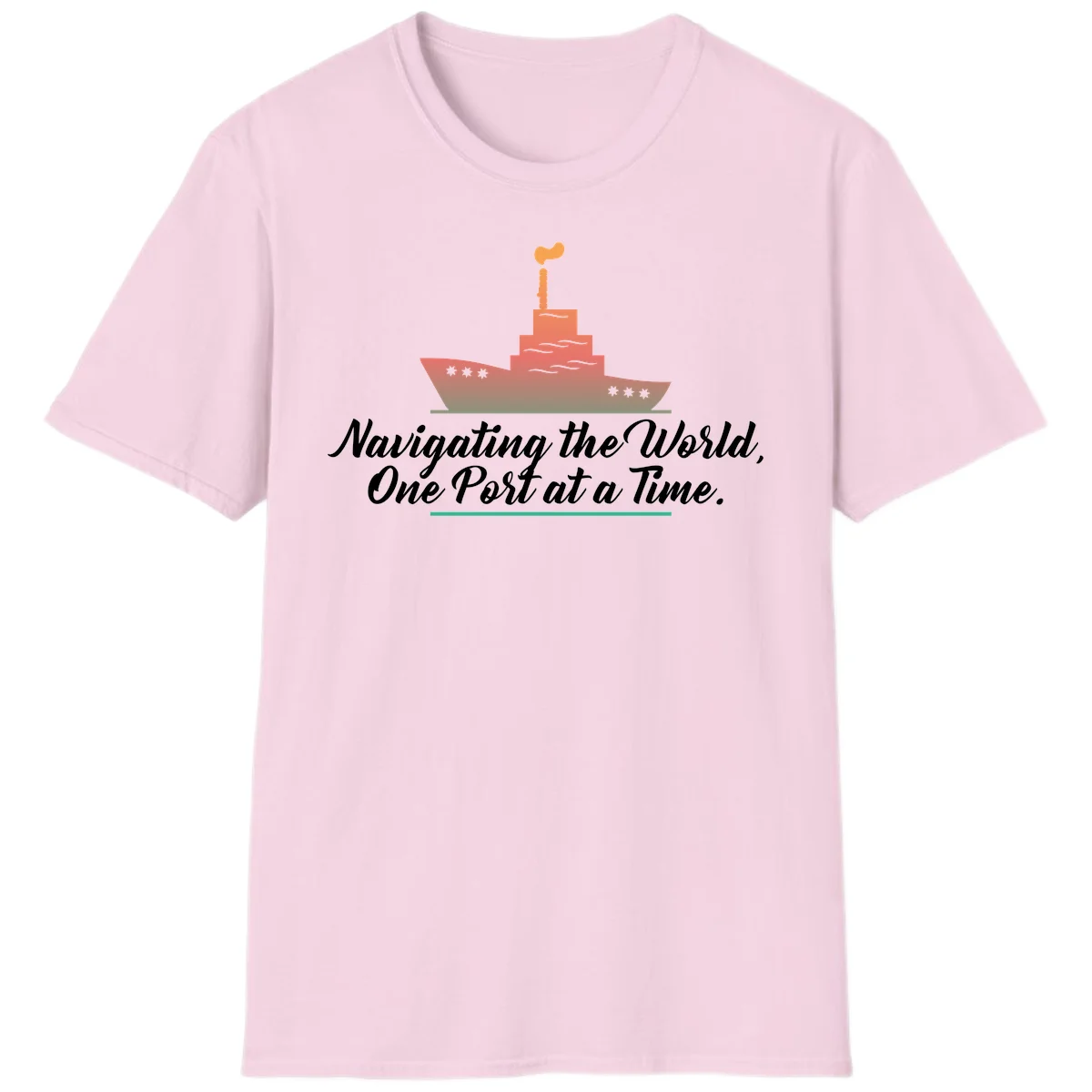 Navigating The World, One Port At A Time T-Shirt in Light Pink