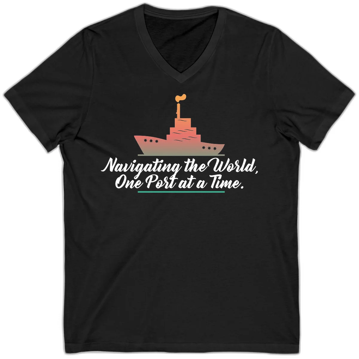 Navigating The World, One Port At A Time V-Neck in Black