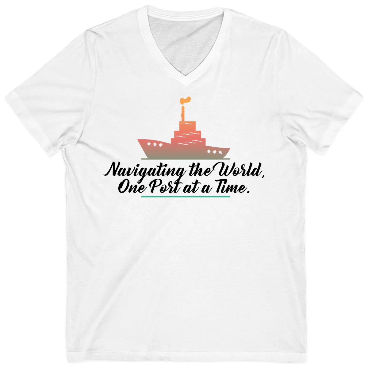 Navigating The World, One Port At A Time V-Neck in White