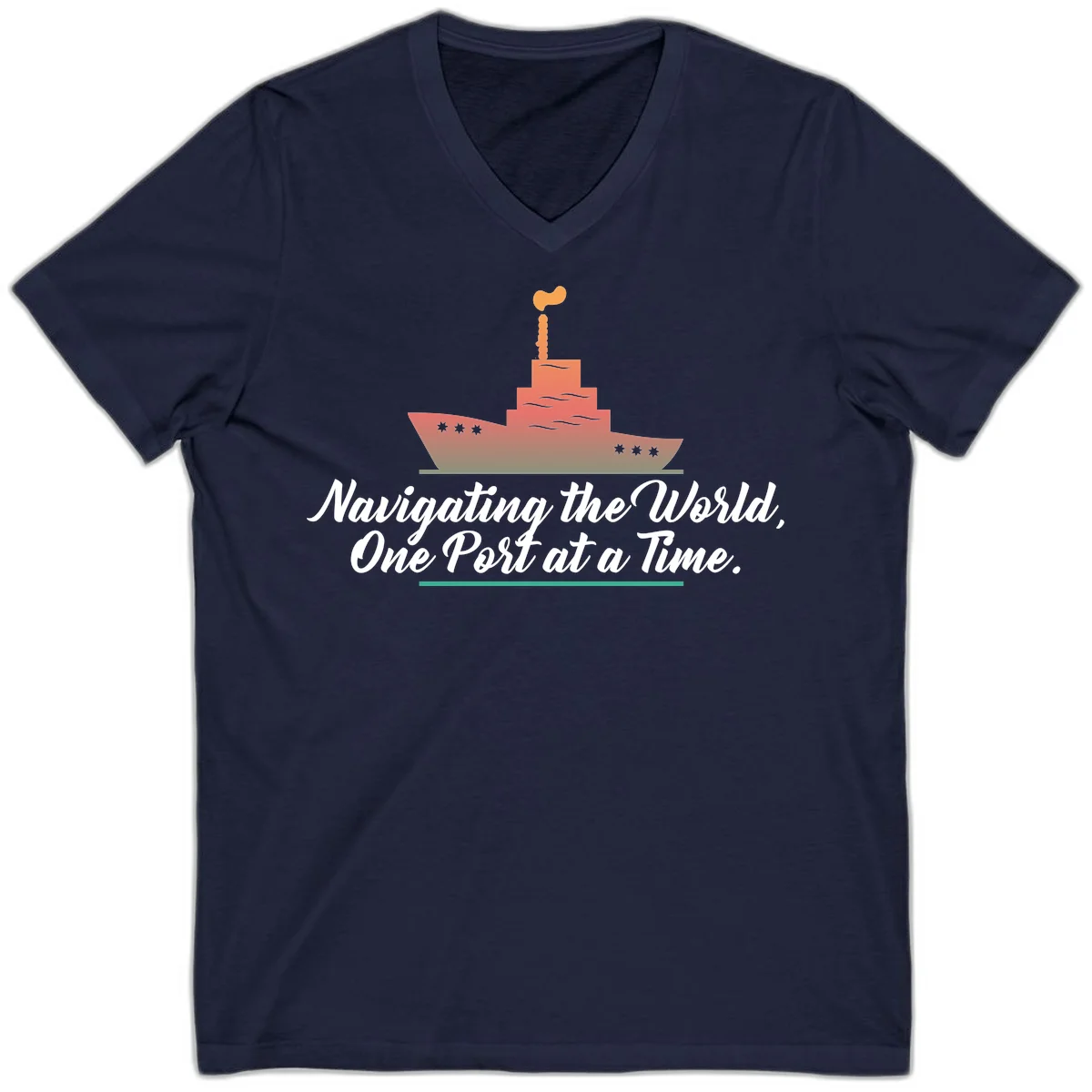 Navigating The World, One Port At A Time V-Neck in Navy